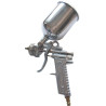 Pistolet natryskowy z kubkiem natryskowym i aluminiowym uchwytem pistoletowym, regulacja koloru i ilości powietrza na uchwycie, metalowa pokrywa kubka natryskowego, złączka.