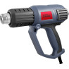 Pistolet grzewczy z ergonomicznym, antypoślizgowym uchwytem z miękką powierzchnią. Obudowa z tworzywa sztucznego odporna na wysokie temperatury, duża powierzchnia podparcia dla bezpiecznej i stacjonarnej pracy, 2-stopniowa dmuchawa, zmienne cyfrowe ustawienie temperatury za pomocą wyświetlacza LCD.