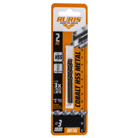 Wiertło kobaltowe HSS do metalu 3 mm, 2 szt.
