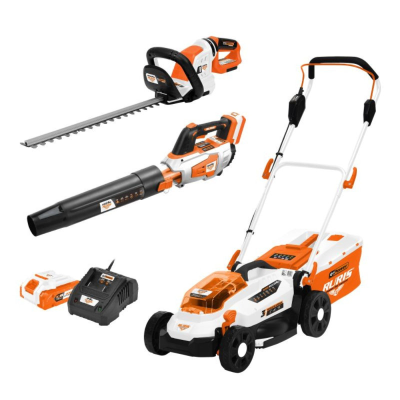 RURIS AKU SET kosačka RXI3324e + plotostrih 4024e fukár 1224e batéria a nabíjačka+ kit acumulator+incarcator ruris alfa up 2424e